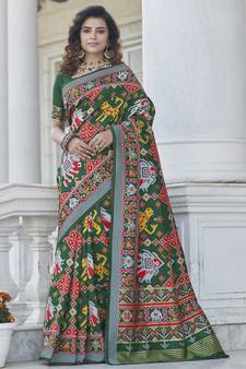Green patola weaving silk designer saree