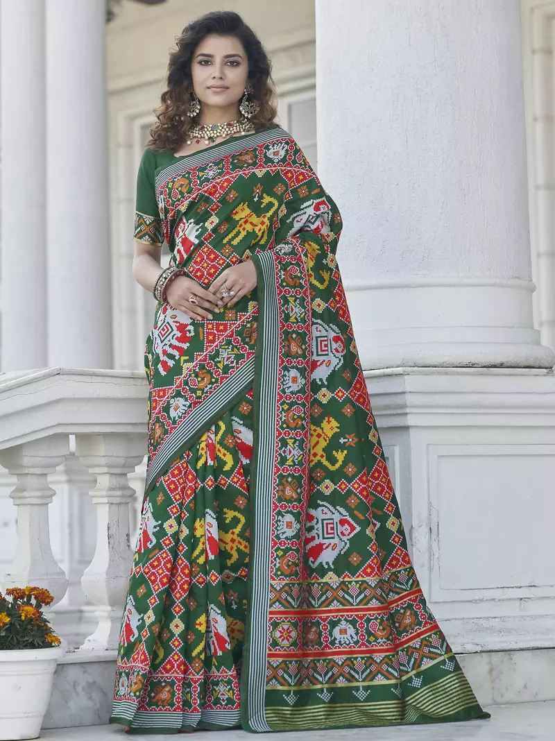 Green patola weaving silk designer saree