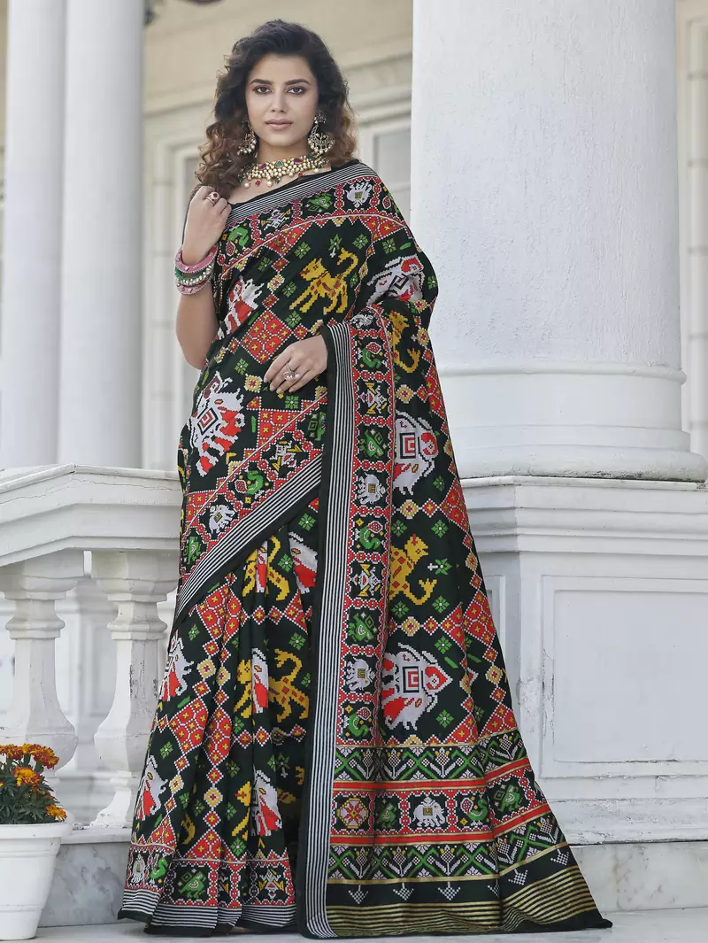 Black patola weaving silk designer saree