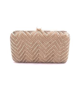 Bronze Zigzag Hand Embroidered Clutch 1