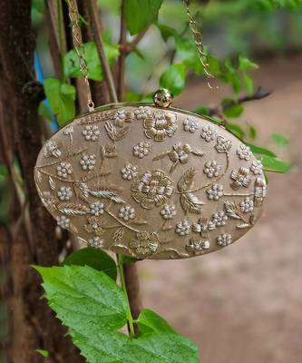 Oval Dabka Hand Embroidered Clutch 1