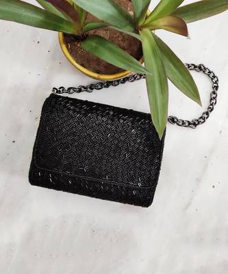 Black Weave Flapover Clutch 1