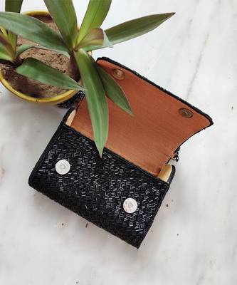 Black Weave Flapover Clutch 2