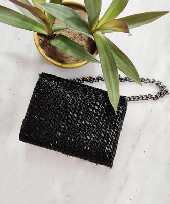 Black Weave Flapover Clutch 3