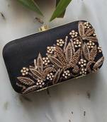 Black Dabka Leaf Hand Embroidered Clutch