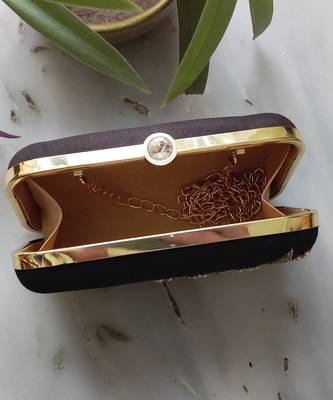 Black Dabka Leaf Hand Embroidered Clutch 2