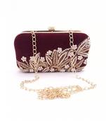 Maroon Dabka Leaf Hand Embroidered Clutch