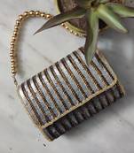 Antique Gold Flap Over Hand Embroidered Clutch