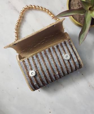 Antique Gold Flap Over Hand Embroidered Clutch 2