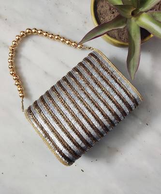 Antique Gold Flap Over Hand Embroidered Clutch 3