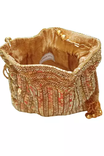 Gold Sequins Hand Embroidered Potli