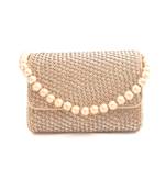 Gold Weave Flap Over Hand Embroidered Clutch