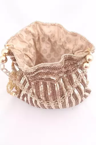 Antique Gold Sequins Hand Embroidered Potli