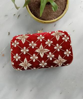 Maroon Floral Hand Embroidered Clutch 1