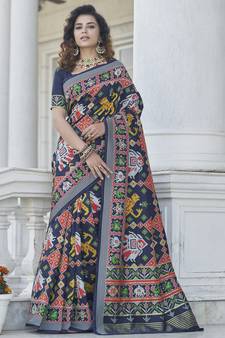 Navy blue patola weaving silk designer saree