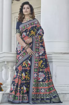 Navy blue patola weaving silk designer saree