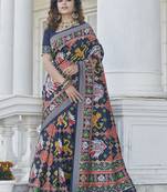 Navy blue patola weaving silk designer saree