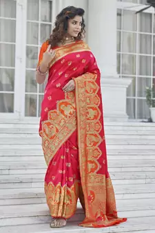 Pink Zari Weaving Soft Banarasi Silk Designer saree