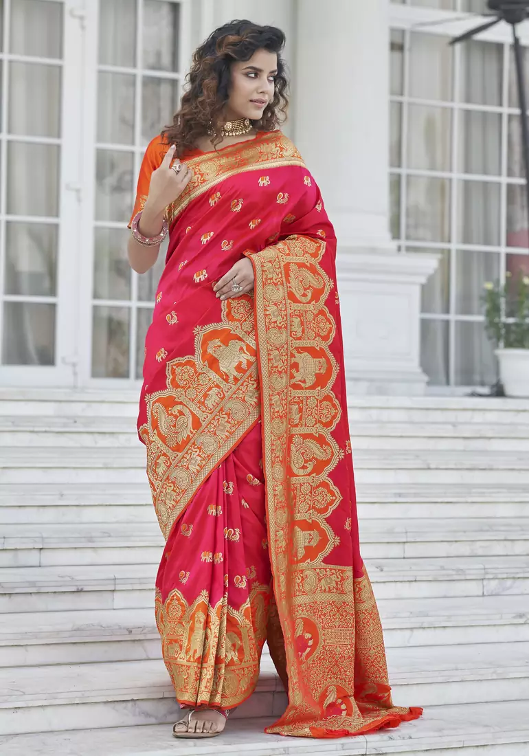 Pink Zari Weaving Soft Banarasi Silk Designer saree