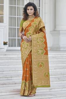 Orange Zari Weaving Soft Banarasi Silk Designer saree