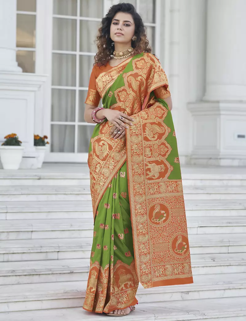 Green Zari Weaving Soft Banarasi Silk Designer saree