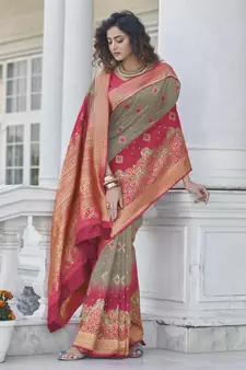 Grey Zari Weaving Soft Banarasi Silk Designer saree