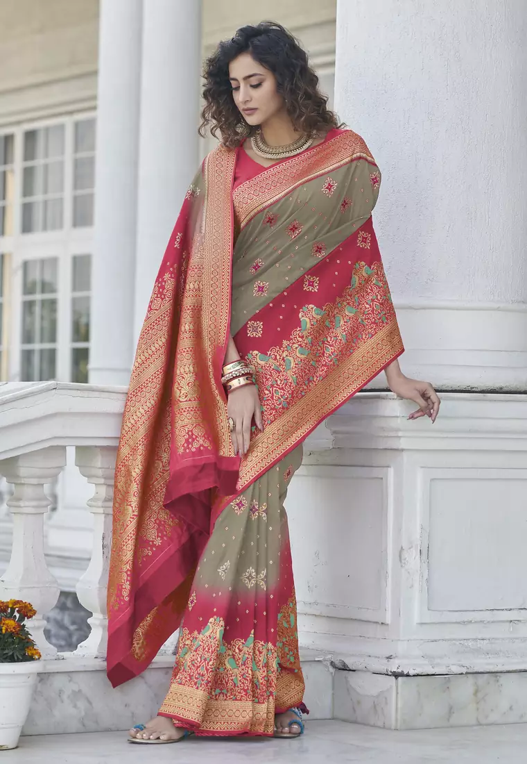 Grey Zari Weaving Soft Banarasi Silk Designer saree