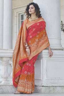 Pink Zari Weaving Soft Banarasi Silk Designer saree