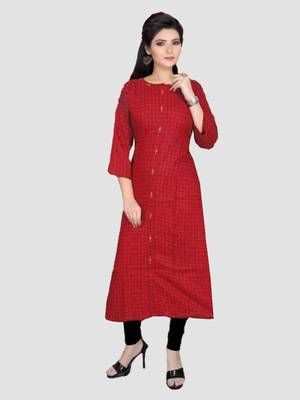 Maroon Colour Rayon Chex Print Designer Straight Kurti 1