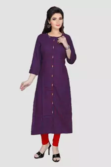 Navy Blue Colour Rayon Chex Print Designer Straight Kurti