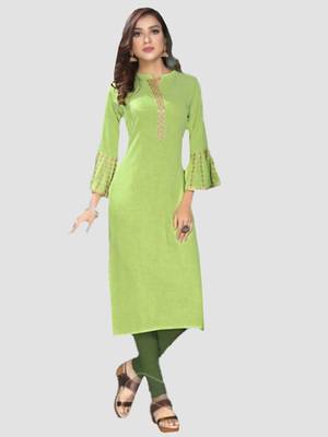 Parrot Green Colour Heavy Fancy Rayon Embroidered designer Straight Kurti 1