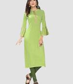 Parrot Green Colour Heavy Fancy Rayon Embroidered designer Straight Kurti