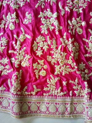 Pink Glitter Sequin Embroidered Velvet Semi Stitched Wedding lehenga 6