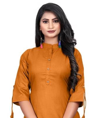 Jheenu Women's Cotton Blend Solid Straight Fit Kurti  4