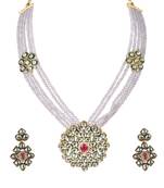 Mad Club Crystal Shine Multistrand Grey Beads Ethnic Kundan Necklace & Earring Set For Women