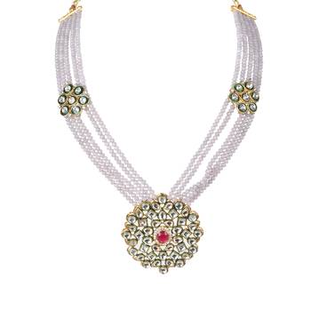 Mad Club Crystal Shine Multistrand Grey Beads Ethnic Kundan Necklace & Earring Set For Women 2
