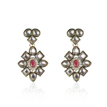 Mad Club Crystal Shine Multistrand Grey Beads Ethnic Kundan Necklace & Earring Set For Women 3