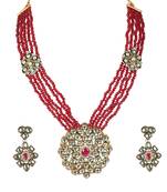 Mad Club Crystal Shine Multistrand Maroon Beads Ethnic Kundan Necklace & Earring Set For Women