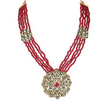 Mad Club Crystal Shine Multistrand Maroon Beads Ethnic Kundan Necklace & Earring Set For Women 2