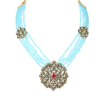 Mad Club Crystal Shine Multistrand SkyBlue Beads Ethnic Kundan Necklace & Earring Set For Women 2