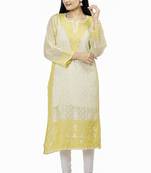 Hand Embroidered Yellow Cotton Chikankari kurti