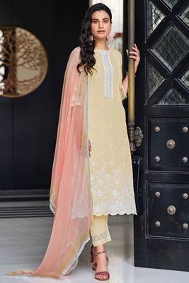 Magnificent pure cotton yellow printed salwar suit 1