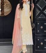 Magnificent pure cotton yellow printed salwar suit