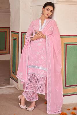 India No1 Borer work cotton pink printed salwar suit 1