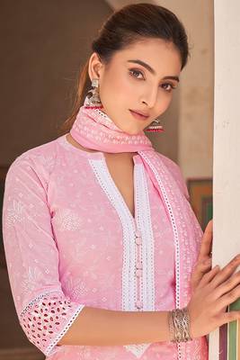 India No1 Borer work cotton pink printed salwar suit 2