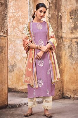 Graceful purple batik printed salwar suit dupatta 1