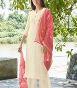 Amazing bemberg cotton beige printed salwar suit with mask