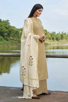 Superb bemberg cotton brown printed salwar suit with mask 1
