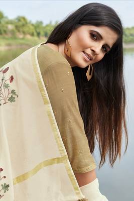 Superb bemberg cotton brown printed salwar suit with mask 2