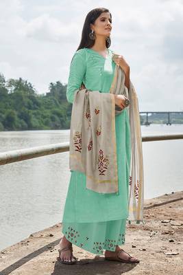 Cool bemberg cotton green printed salwar suit with mask 1